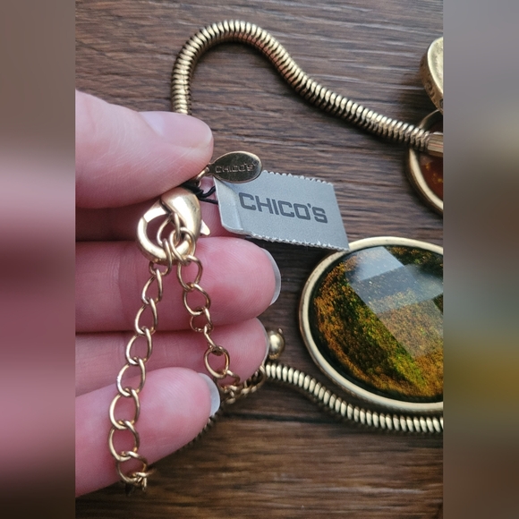 Chico's Oversized Chunky Dangle Gold Toned Necklace, Shimmering Orange - Picture 3 of 4